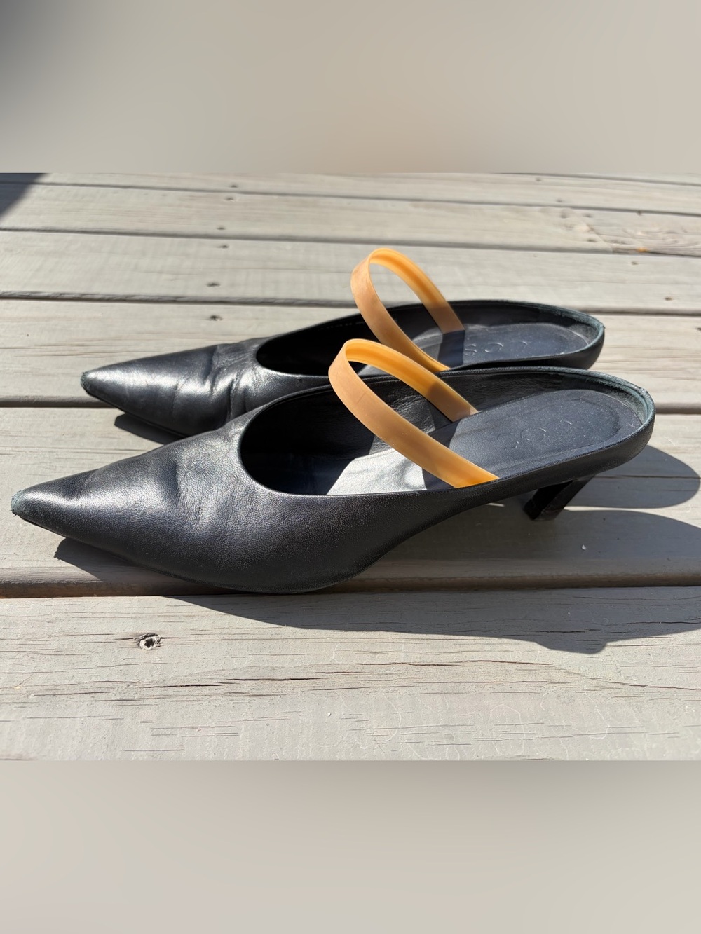 COS Black Pointed Slingback Heels with Tan Straps